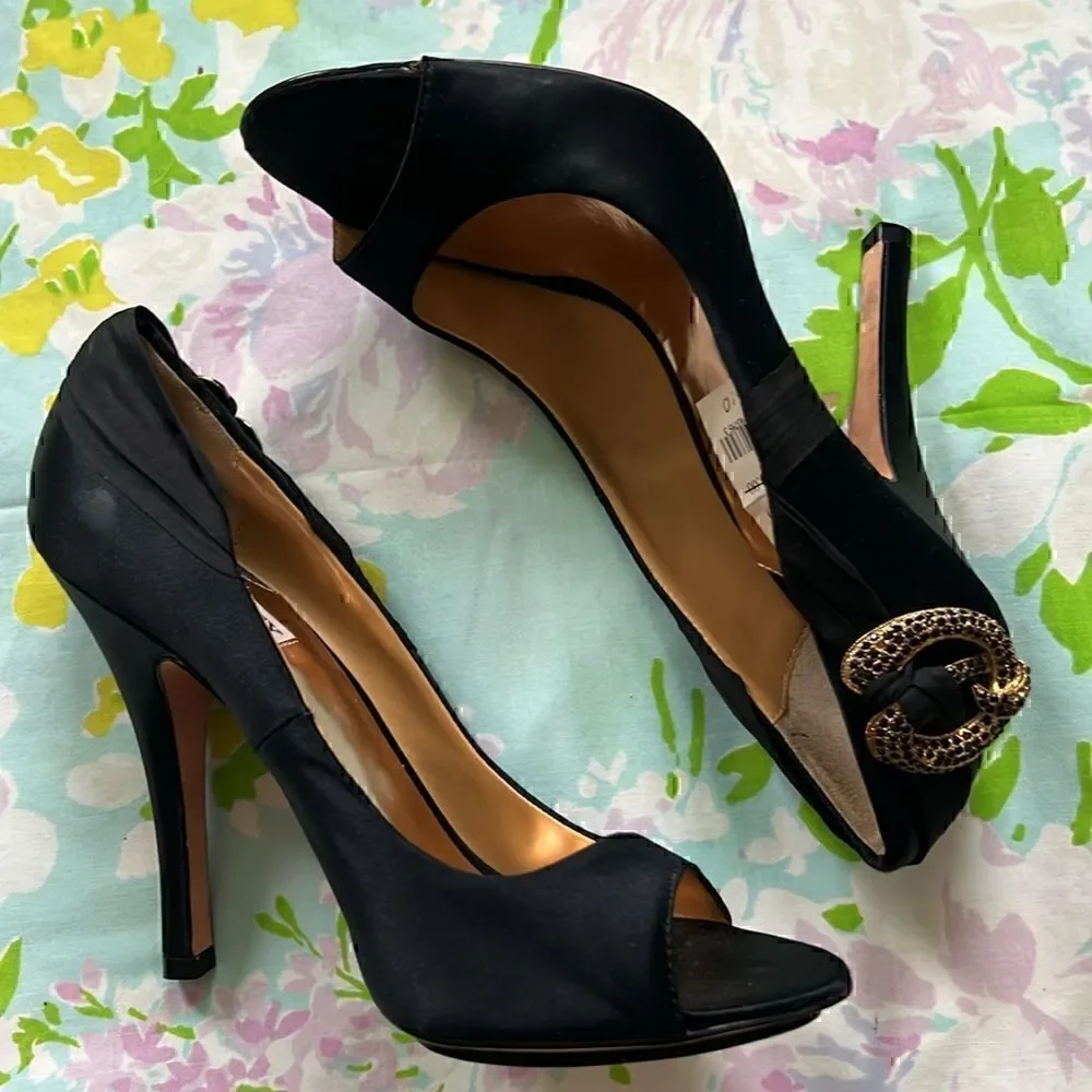 Badgley Mischka Satin Heels - Rhinestone Accent - 10